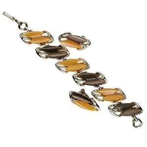 Vtg Chunky MCM Moonglow Lucite Bracelet Earring Set Goldtone Brown Orange